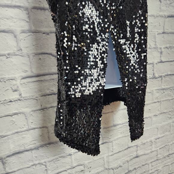 🌼Express Top Womens Size Small Split Back Tank Black Sequin - Picture 4 of 14